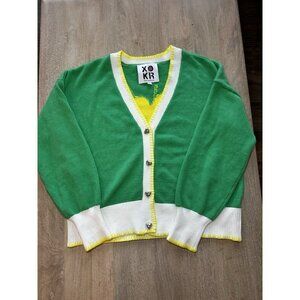 Kerri Rosenthal XO Drippy Heart Cardigan Green and Yellow Size Medium